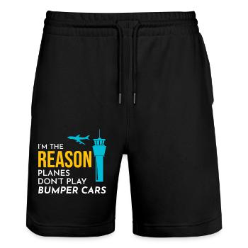 Contrôleur de la circulation aérienne ATC Aviation Humour Avion - Short de jogging bio TRAINER Stanley/Stella unisexe - noir - Devant - Nik (191cm) & Marisol (170cm)