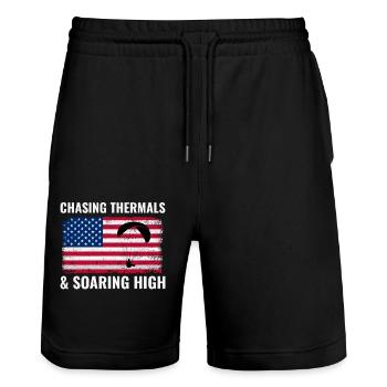 Amerikanische Flagge USA Paragliding Pilot Gleitschirm - Stanley/Stella Unisex Bio Joggingshorts Trainer  - Schwarz - Vorne - Nik (191cm) & Marisol (170cm)