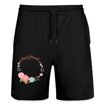 Best Friends - Stanley/Stella Trainer Unisex Organic Jogging Shorts - black - Front - Nik (191cm) & Marisol (170cm)