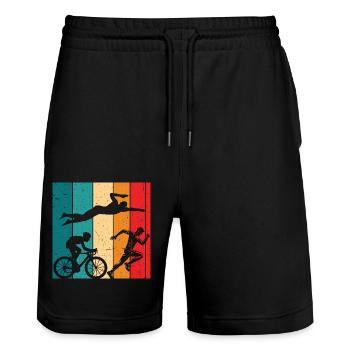Triathlon Retro Triathlete - Stanley/Stella Trainer Unisex Organic Jogging Shorts - black - Front - Nik (191cm) & Marisol (170cm)