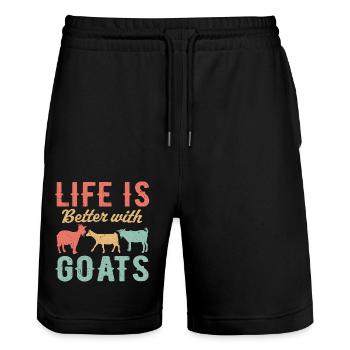 Life is better with goats - Stanley/Stella Trainer Unisex Organic Jogging Shorts - black - Front - Nik (191cm) & Marisol (170cm)