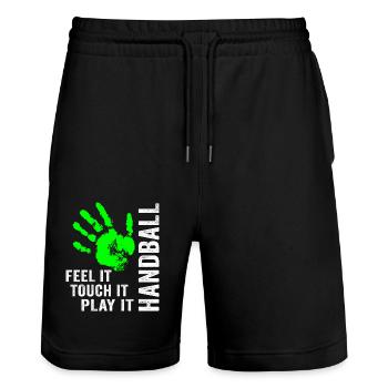 Handball Feel It Touch It Play It Handballer - Stanley/Stella Trainer Unisex Organic Jogging Shorts - black - Front - Nik (191cm) & Marisol (170cm)