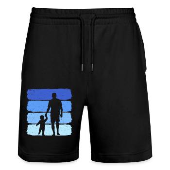 Vater mit Sohn retro papa und sohn - Stanley/Stella Unisex Bio Joggingshorts Trainer  - Schwarz - Vorne - Nik (191cm) & Marisol (170cm)
