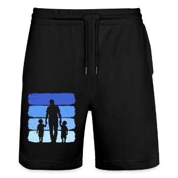 Papa et deux fils T-shirt papa et 2 enfants - Short de jogging bio TRAINER Stanley/Stella unisexe - noir - Devant - Nik (191cm) & Marisol (170cm)