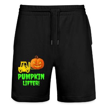 Halloween Forklift Operator Pumpkin Lifter - Stanley/Stella Trainer Unisex Organic Jogging Shorts - black - Front - Nik (191cm) & Marisol (170cm)