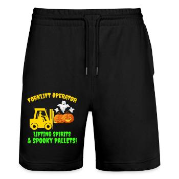 Halloween Ghost Forklift Operator Pumpkin Funny - Stanley/Stella Trainer Unisex Organic Jogging Shorts - black - Front - Nik (191cm) & Marisol (170cm)