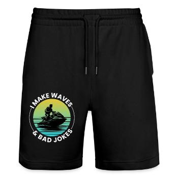 Ich mache Wellen & schlechte Witze Jetski fahren - Stanley/Stella Unisex Bio Joggingshorts Trainer  - Schwarz - Vorne - Nik (191cm) & Marisol (170cm)