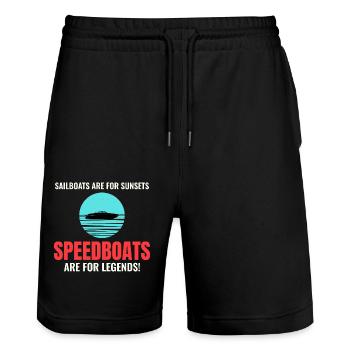 Speedboat Racing for Boaters and Thrill Seekers - Stanley/Stella Trainer Unisex Organic Jogging Shorts - black - Front - Nik (191cm) & Marisol (170cm)