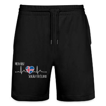Mon cœur bat pour l’Islande la Scandinavie - Short de jogging bio TRAINER Stanley/Stella unisexe - noir - Devant - Nik (191cm) & Marisol (170cm)