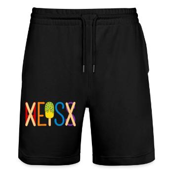 H EIS S - Eis essen - heiß - Sommer - Hitze - Eis - Stanley/Stella Unisex Bio Joggingshorts Trainer  - Schwarz - Vorne - Nik (191cm) & Marisol (170cm)