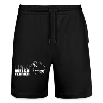 TEAM Welsh Terrier Dog Dog Wilsigns - Stanley/Stella Trainer Unisex Organic Jogging Shorts - black - Front - Nik (191cm) & Marisol (170cm)