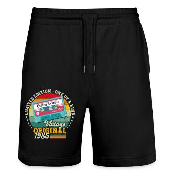 38th Birthday Retro Cassette Best of October 1985 - Stanley/Stella Trainer Unisex Organic Jogging Shorts - black - Front - Nik (191cm) & Marisol (170cm)
