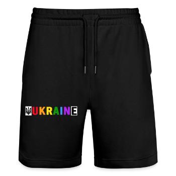 L’UKRAINE soutient la communauté LGBT de Kiev UKRAINE - Short de jogging bio TRAINER Stanley/Stella unisexe - noir - Devant - Nik (191cm) & Marisol (170cm)