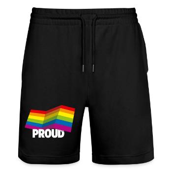 PROUD 2025 Regenbogen - Stanley/Stella Unisex Bio Joggingshorts Trainer  - Schwarz - Vorne - Nik (191cm) & Marisol (170cm)