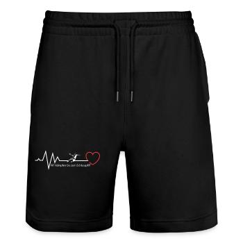 Heartbeat Handball T-Shirt mit Spruch - Stanley/Stella Unisex Bio Joggingshorts Trainer  - Schwarz - Vorne - Nik (191cm) & Marisol (170cm)