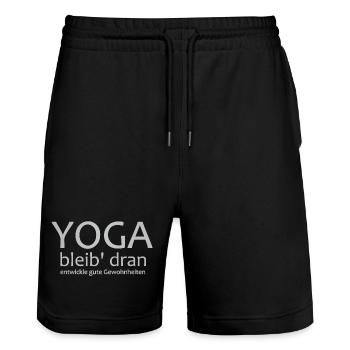 Yoga Shirt Bleib Dran Gute Gewohnheiten, Motivatio - Stanley/Stella Unisex Bio Joggingshorts Trainer  - Schwarz - Vorne - Nik (191cm) & Marisol (170cm)