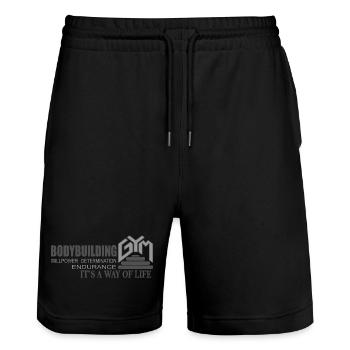 Gym Bodybuilding Fitness Workout Outfit - Short de jogging bio TRAINER Stanley/Stella unisexe - noir - Devant - Nik (191cm) & Marisol (170cm)