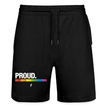PROUD Rainbow - Stanley/Stella Trainer Unisex Organic Jogging Shorts - black - Front - Nik (191cm) & Marisol (170cm)