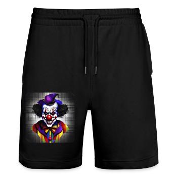 Clown d’horreur souriant maléfique au nez rouge - Short de jogging bio TRAINER Stanley/Stella unisexe - noir - Devant - Nik (191cm) & Marisol (170cm)