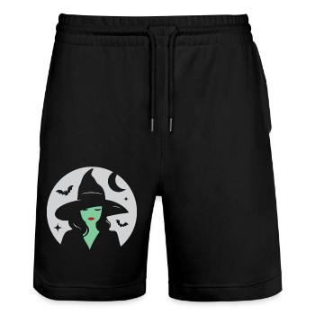 Green Witch, Halloween - Stanley/Stella Trainer Unisex Organic Jogging Shorts - black - Front - Nik (191cm) & Marisol (170cm)