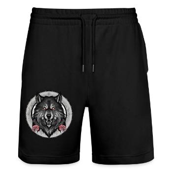 Grim wolf with roses - Stanley/Stella Trainer Unisex Organic Jogging Shorts - black - Front - Nik (191cm) & Marisol (170cm)