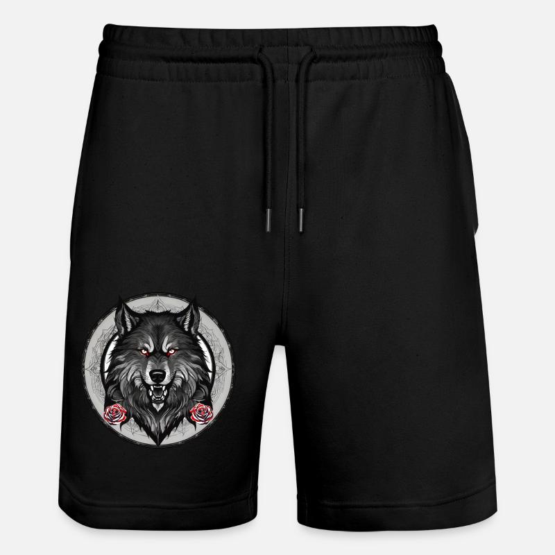 Grim wolf with roses - Stanley/Stella Trainer Unisex Organic Jogging Shorts - black