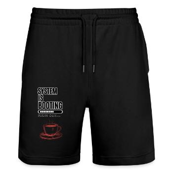 System is Booting - Stanley/Stella Trainer Unisex Organic Jogging Shorts - black - Front - Nik (191cm) & Marisol (170cm)