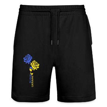 UKRAINE support Kiew Selenskyj slava ukraini - Stanley/Stella Unisex Bio Joggingshorts Trainer  - Schwarz - Vorne - Nik (191cm) & Marisol (170cm)