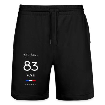 Life is better in 83 VAR Department Provence Flag - Short de jogging bio TRAINER Stanley/Stella unisexe - noir - Devant - Nik (191cm) & Marisol (170cm)