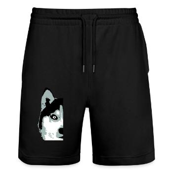 Dog White Husky Half Face Head Nice Cool - Stanley/Stella Trainer Unisex Organic Jogging Shorts - black - Front - Nik (191cm) & Marisol (170cm)