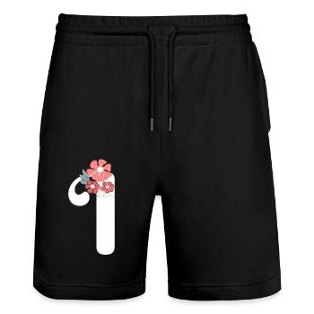 Lettre i fleurs minimalistes - Short de jogging bio TRAINER Stanley/Stella unisexe - noir - Devant - Nik (191cm) & Marisol (170cm)