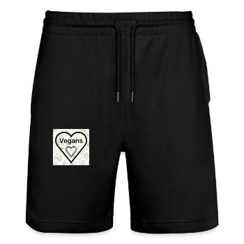 J’adore les végétaliens - Short de jogging bio TRAINER Stanley/Stella unisexe - noir - Devant - Nik (191cm) & Marisol (170cm)