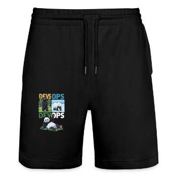 Devops - Stanley/Stella Trainer Unisex Organic Jogging Shorts - black - Front - Nik (191cm) & Marisol (170cm)