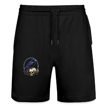 Großer Rabe sitzt auf Skulls - Stanley/Stella Unisex Bio Joggingshorts Trainer  - Schwarz - Vorne - Nik (191cm) & Marisol (170cm)