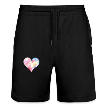 Aquarell-Herz in bunten Farben – Künstlerisches T- - Stanley/Stella Unisex Bio Joggingshorts Trainer  - Schwarz - Vorne - Nik (191cm) & Marisol (170cm)