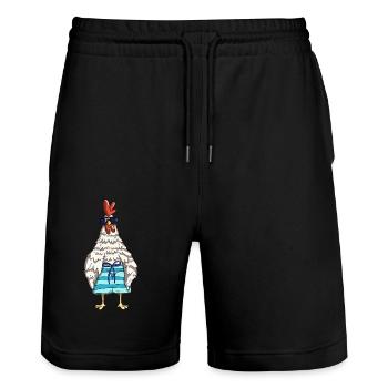 Drôle de poulets de coq et de patron de conception de poulet dans la grange - Short de jogging bio TRAINER Stanley/Stella unisexe - noir - Devant - Nik (191cm) & Marisol (170cm)