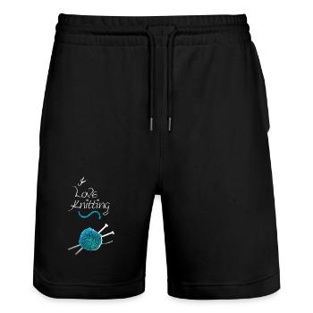 stricken sprüche, Ich liebe stricken - Stanley/Stella Unisex Bio Joggingshorts Trainer  - Schwarz - Vorne - Nik (191cm) & Marisol (170cm)