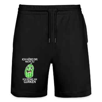 Ich denke an Gurken - Stanley/Stella Unisex Bio Joggingshorts Trainer  - Schwarz - Vorne - Nik (191cm) & Marisol (170cm)