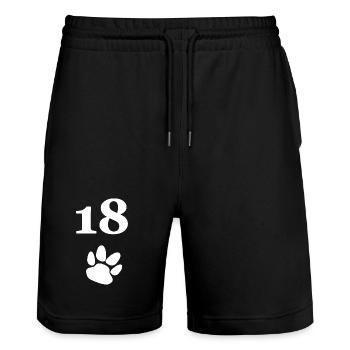 closing, 18 hundepfote - Stanley/Stella Unisex Bio Joggingshorts Trainer  - Schwarz - Vorne - Nik (191cm) & Marisol (170cm)