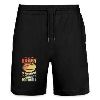 Rugbyspieler Witz - Stanley/Stella Unisex Bio Joggingshorts Trainer  - Schwarz - Vorne - Nik (191cm) & Marisol (170cm)