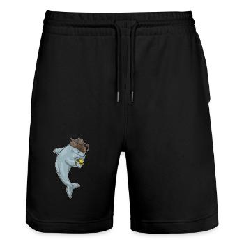 Dolphin Pirate Crochet Main - Short de jogging bio TRAINER Stanley/Stella unisexe - noir - Devant - Nik (191cm) & Marisol (170cm)