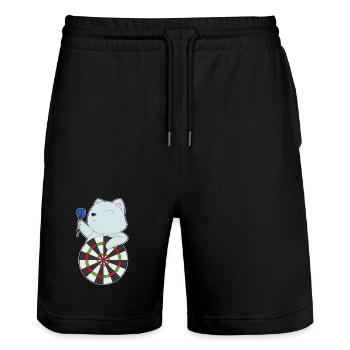 Katze Dart Dartpfeil Dartscheibe - Stanley/Stella Unisex Bio Joggingshorts Trainer  - Schwarz - Vorne - Nik (191cm) & Marisol (170cm)