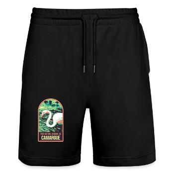 Flamand Rose Camargue : Nature Enchantée - Short de jogging bio TRAINER Stanley/Stella unisexe - noir - Devant - Nik (191cm) & Marisol (170cm)