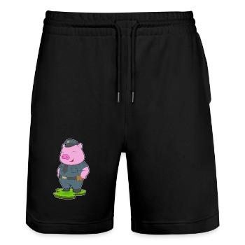 Schwein Polizist Polizei - Stanley/Stella Unisex Bio Joggingshorts Trainer  - Schwarz - Vorne - Nik (191cm) & Marisol (170cm)