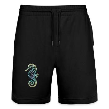 Seepferdchen Farbverlauf Blau Gelb Tribal Grün - Stanley/Stella Unisex Bio Joggingshorts Trainer  - Schwarz - Vorne - Nik (191cm) & Marisol (170cm)
