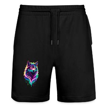 Farbenfroher Wolf Graffiti Wolfskopf - Stanley/Stella Unisex Bio Joggingshorts Trainer  - Schwarz - Vorne - Nik (191cm) & Marisol (170cm)