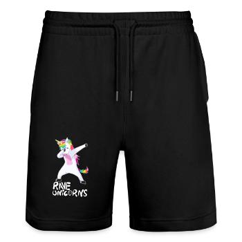 Logo Rave Unicorns White Text - Stanley/Stella Unisex Bio Joggingshorts Trainer  - Schwarz - Vorne - Nik (191cm) & Marisol (170cm)