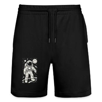 Astronaute sur Mars avec des étoiles et des planètes - Short de jogging bio TRAINER Stanley/Stella unisexe - noir - Devant - Nik (191cm) & Marisol (170cm)