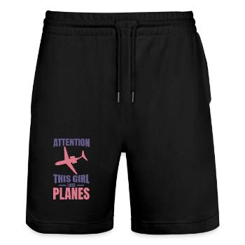 Flugzeug Mädchen - Stanley/Stella Unisex Bio Joggingshorts Trainer  - Schwarz - Vorne - Nik (191cm) & Marisol (170cm)