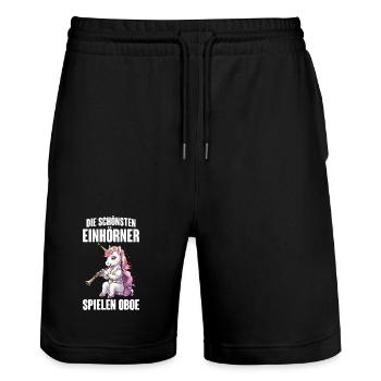 Die schönsten Einhörner spielen Oboe für Oboistin - Stanley/Stella Unisex Bio Joggingshorts Trainer  - Schwarz - Vorne - Nik (191cm) & Marisol (170cm)